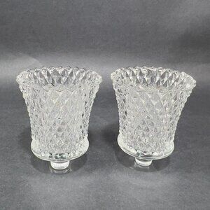 Homco Home Interiors Clear Glass Diamond Point Peg Votive Cup Candle Holder